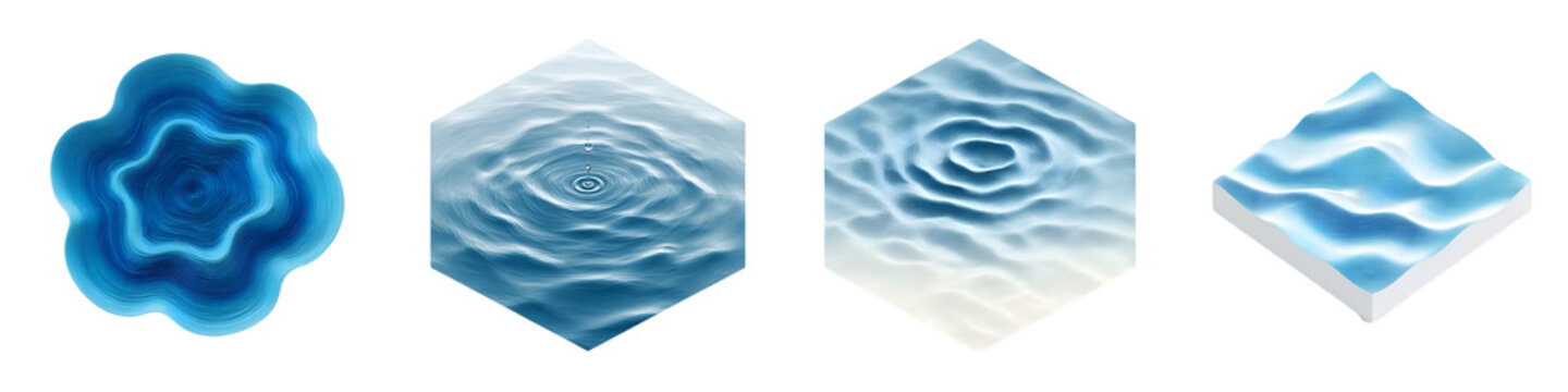 Abstract Water Ripple Patterns: Set of Four Isolated Designs on White Background