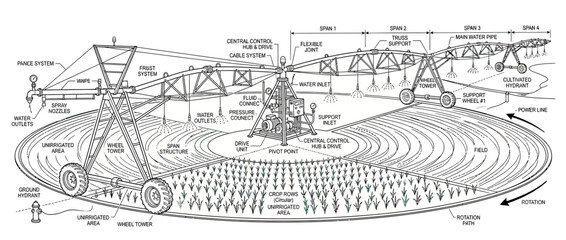 Obraz premium Irrigation System Diagram on Agricultural Field