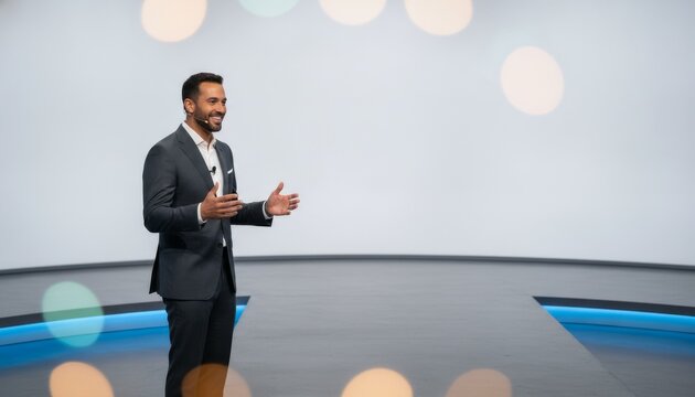 Keynote Speaker Presenting on Stage at Corporate Tech Event
