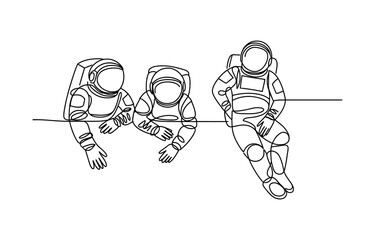 Continuous single line drawing of three astronauts floating in space © Prem_Bala_2026