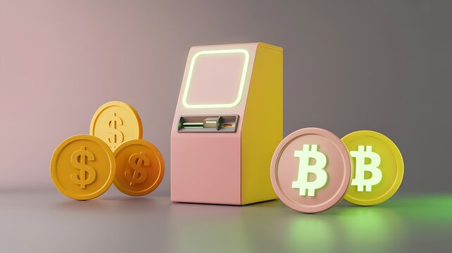 Modern crypto and fiat currency exchange terminal with coins