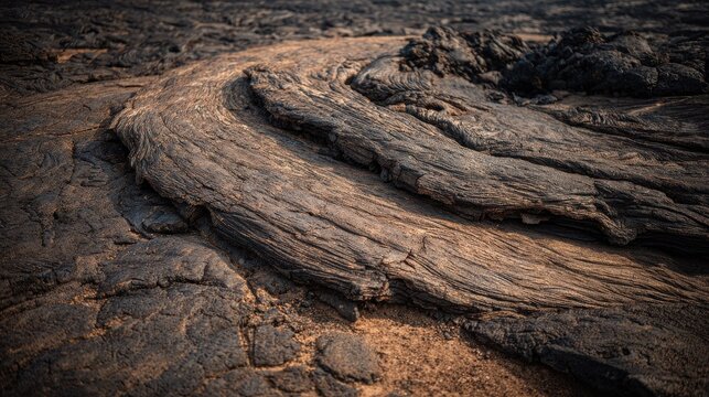 Glistening Smooth Surface of Cooled Volcanic Lava Flow Creating Natural Patterns in Earth's Geology