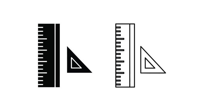 Ruler and set square illustration depicts drafting tools on a white background