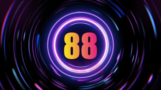 Neon number 88 animation with color changing effects on dark background