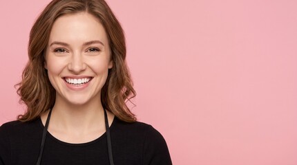 Fototapeta premium White American Makeup Artist Smile Rose Background Copy Space USA