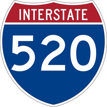 Interstate 520 I-520 Highway Road Sign Badge Isolated on Transparent Background