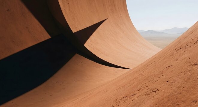 Wabi-sabi minimalist wind-carved canyon wall in matte terracotta