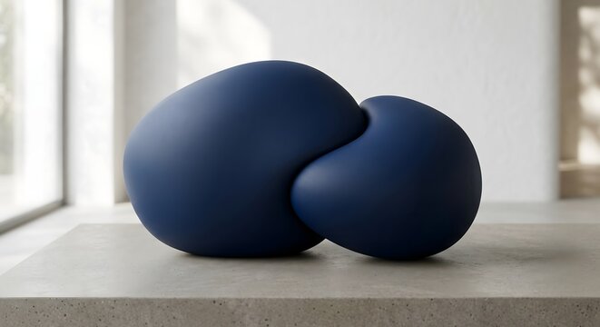 Zen minimalist massive asymmetrical interlocking pebbles in matte navy blue