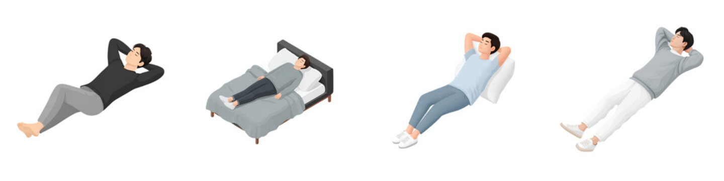 Rest and Relaxation: Man Lying Down Isometric Illustrations