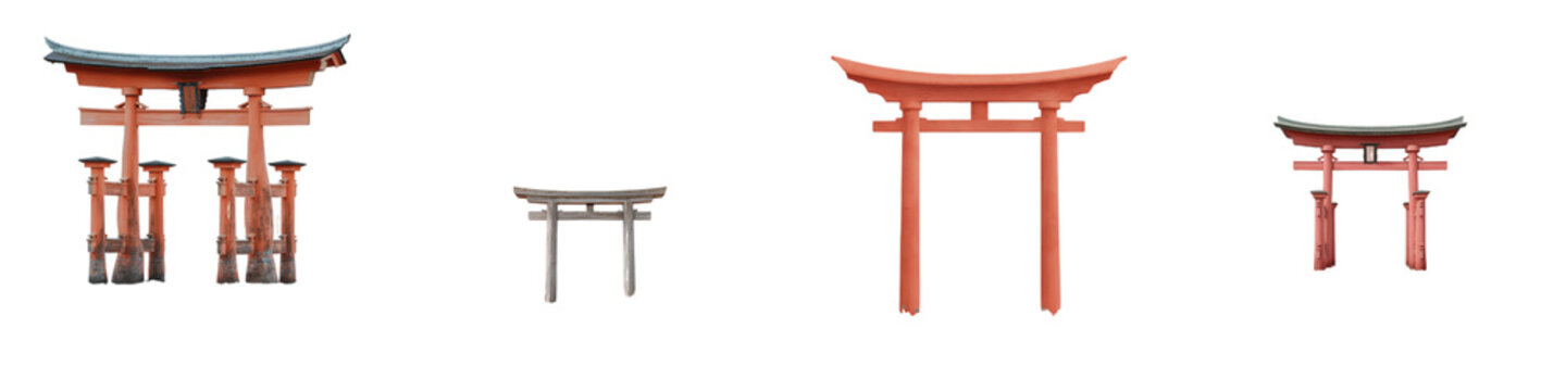 Japanese Torii Gates Collection on White Background