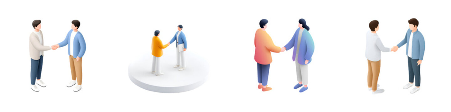 Business Handshake: Collaboration and Agreement Isometric Illustrations