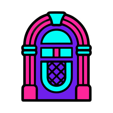 Retro Jukebox With Neon Lights In Pink Blue And Purple Colors