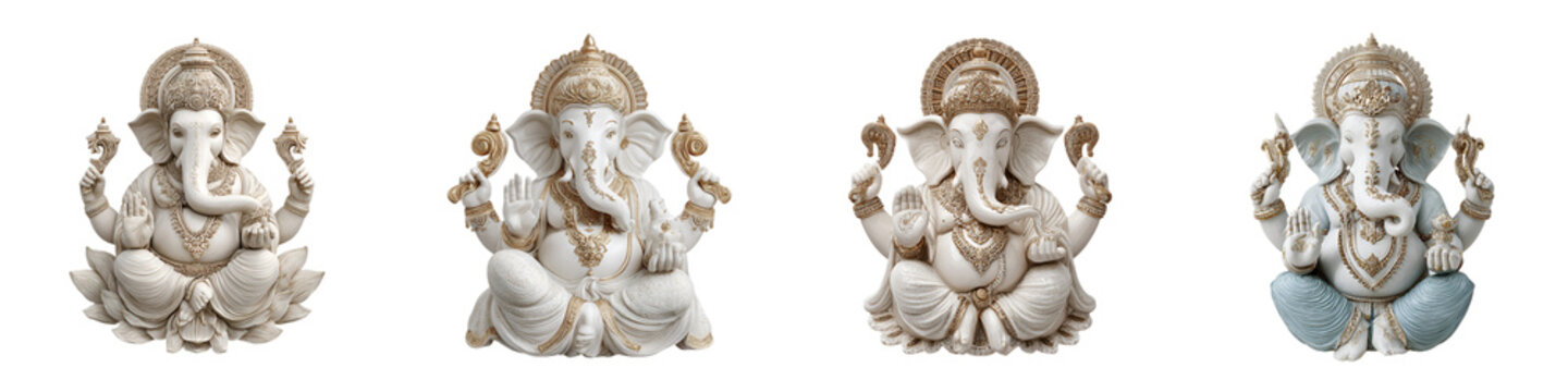 Ganesha Statues Collection: Hindu God Isolated on White Background