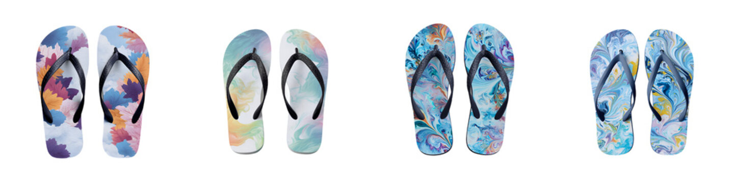 Watercolor Flip Flops Collection: Summer Footwear on White Background