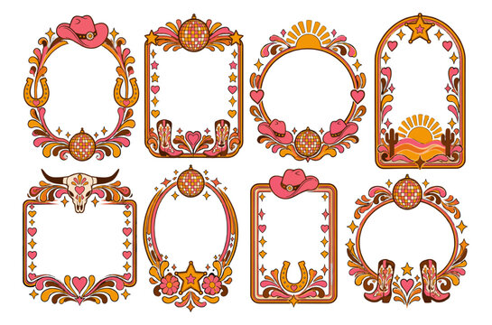 Retro Disco Cowgirl Western Decorative Frame Set