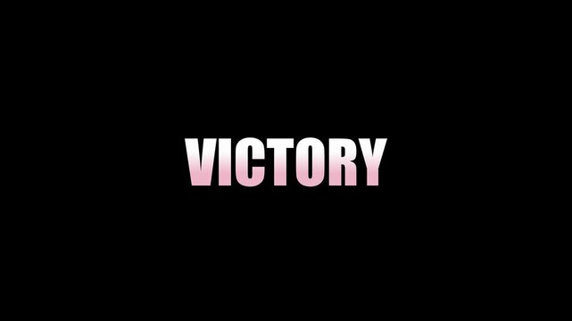 Victory text appearing in a bold typography style for this short digital motion graphic animation video clip