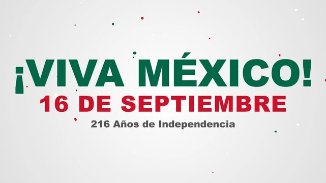 Seamless loop festive Spanish Viva Mexico typography animation with colorful falling confetti