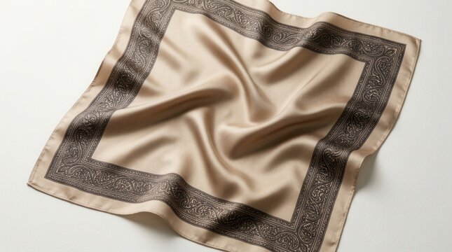 Elegant silk bandana with an intricate border pattern for fashion.