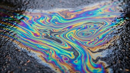 Obraz premium Colorful Oil Slick on Asphalt Road Surface