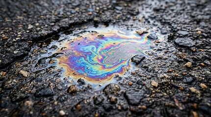 Obraz premium Colorful Oil Slick on Asphalt Road