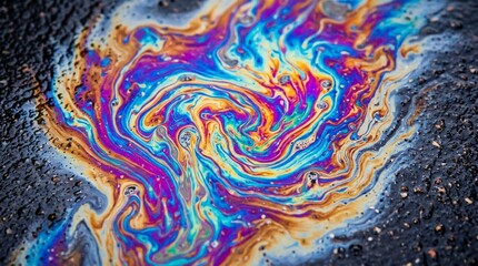 Obraz premium Colorful Oil Slick on Asphalt with Swirling Rainbow Patterns
