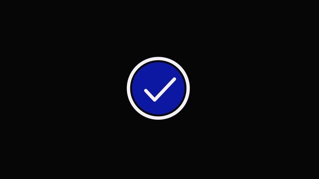 Blue circle with white checkmark symbol on a black background