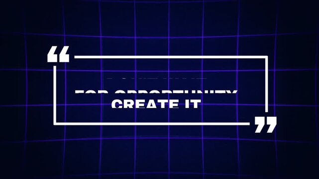 Digital quote animation with video motivational quote appearing dark digital background grid pattern purple lighting effects