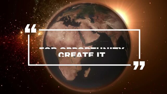 Motivational quote display featuring planet earth against a dynamic deep space background with star trails with video displays motivational