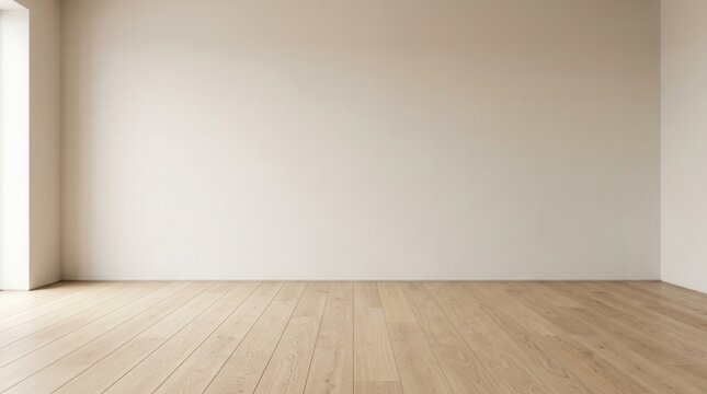 Empty room interior featuring a light wall and wooden floor.
