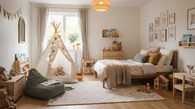 Modern Kids Bedroom Interior Design with Cozy Furniture, Playful Decor and Smart Stora 1
