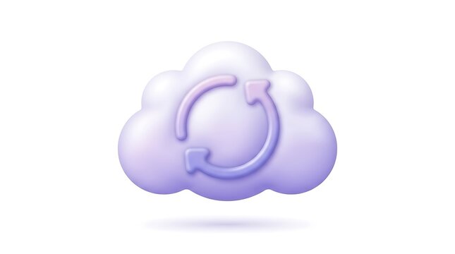 Purple cloud with a circular arrow representing data syncing and cloud storage