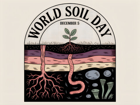 World soil day illustration with plant roots and soil organisms