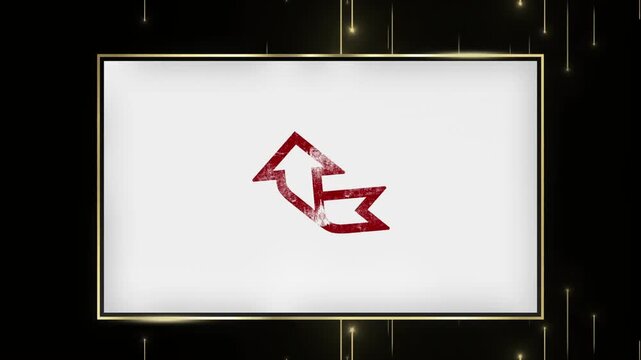 Elegant gold border frames with falling sparkles and red arrows for premium business presentation background with dark background accompanied
