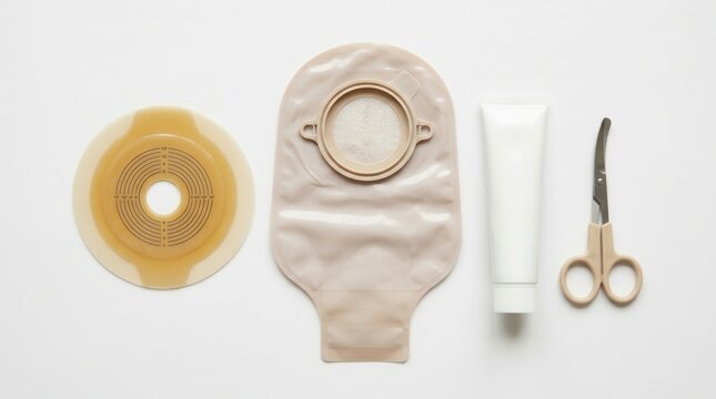 Essential Ostomy Care Supplies Arranged Neatly For Medical Photography