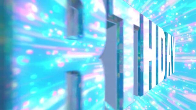 水色のポップな爆発パーティクルとHAPPY BIRTHDAYの3Dモーション文字
