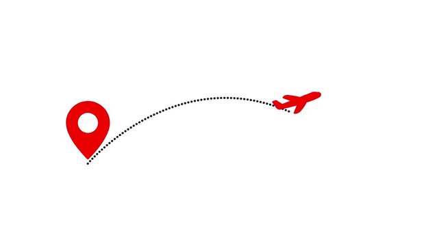 Plane flying on the world map leaving the trail. Route and two points on the map. World map of airline airplane flight path. Travel around the world plane route