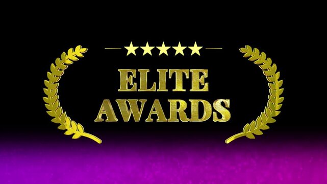 Glamorous gold elite awards cinematic intro with shining laurel wreaths and sparkling purple glitter background with luxurious animated cinematic