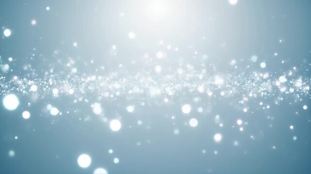Abstract animation of glowing silver particles and soft bokeh lights shimmering against a light blue background