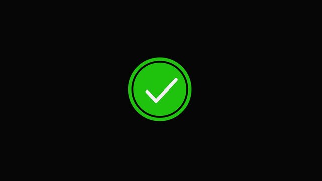 Bright green circle with white checkmark symbol on a black background