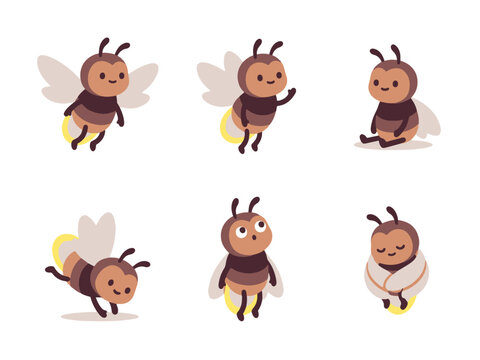 Cute cartoon firefly character set with various poses and expressions