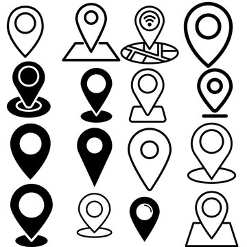 Set of 16 location and map mentor vector Icon line art. Complete set of 16 location and mark point perfect for travelling, indication and map direction.