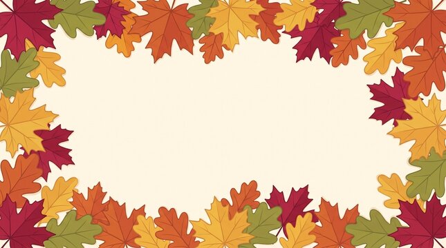 Decorative frame made of colorful autumn maple leaves isolated on a plain background for thanksgiving holiday designs