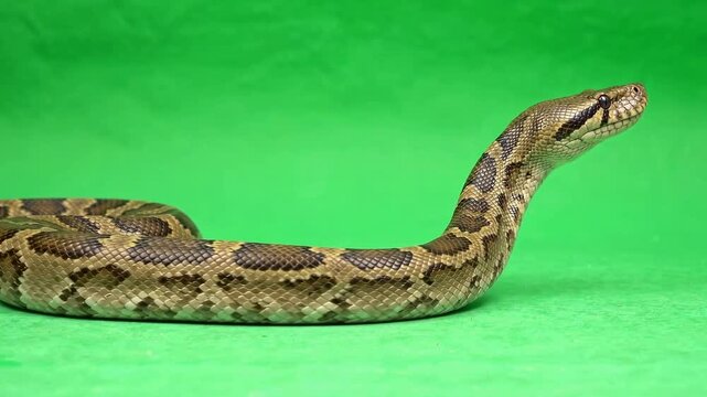 Python Snake Slithering On Green Screen Background For Video Editing