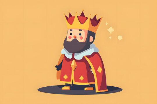 Cute cartoon king character wearing a golden crown and red royal robe