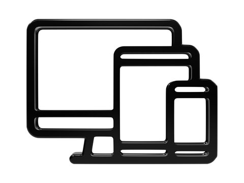 Glossy black responsive tech devices icon set isolated on transparent background art.
