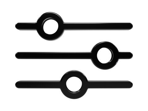 Black glossy settings icon featuring adjustment sliders on transparent background.