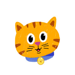 Cute hand drawn cat illustration with a playful expression and simple colorful shapes. Created with intentionally rough pencil-like strokes for a charming sketchy appearance. Suitable for children’s b © Afghani
