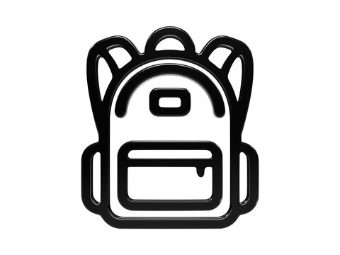 Black outline 3d rendering backpack icon transparent background school travel.
