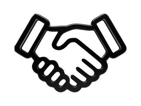 Black glossy handshake icon isolated on transparent background for business merger.