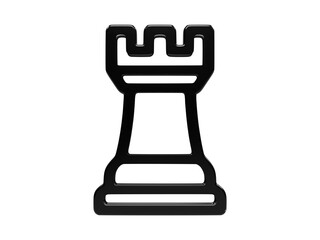 Black glossy rook chess piece icon for strategic planning and gaming business logic. © Mdsamim